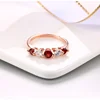 925 sterling silver with ROSE gold plating natrual garnet stone bar setting three stone engagement wedding ring fashion jewelry