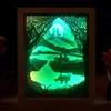 Creative birthday gift 3D Wooden Paper-cut Frame Shadow Paper Carving Frame Painting with LED Light
