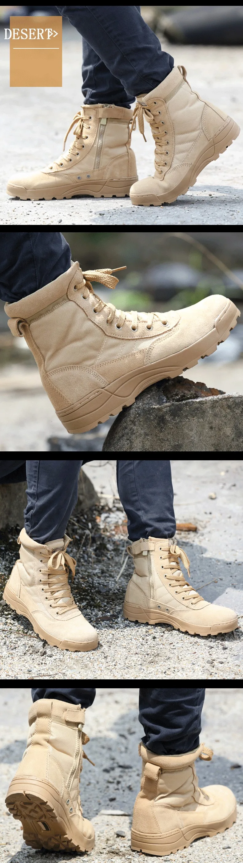 High Quality Korean Military Desert Combat Boots Black Ankle Canvas
