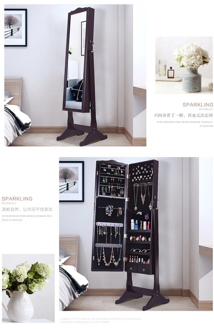 Customized Bedroom Decorative Floor Led Standing Mirror Wheels Wooden