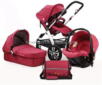 red car seat and stroller
