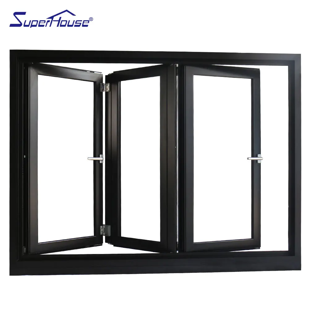 aluminium black threel panels vertical bi-folding windows for kitchen