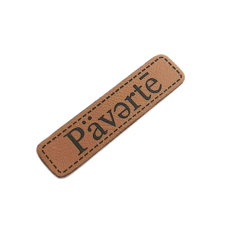 Quan zhou shi shi embossed brand logo custom PU leather look label tag patch for hats