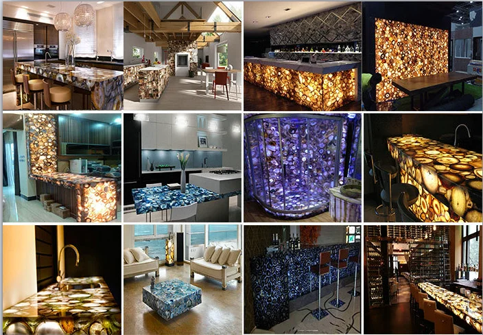 Blue Agate Backlit Semi Precious Stone Slab