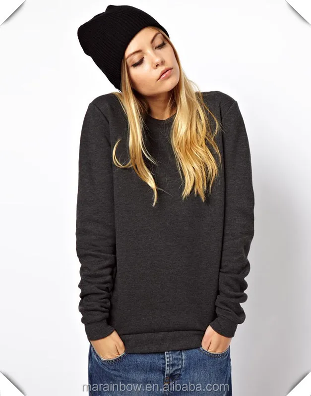 plain black crew neck sweatshirt women's