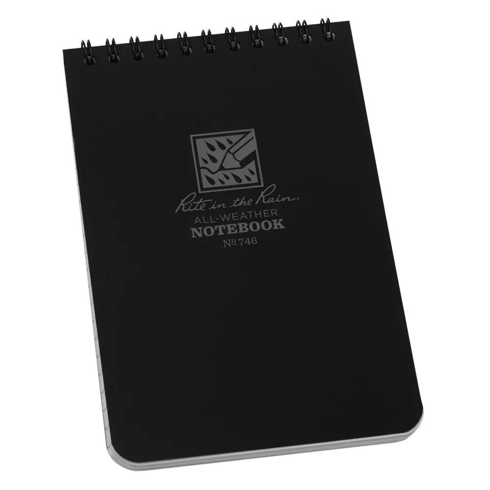 Rite in the Rain All-Weather Top-Spiral Notebook, 4" x 6", Black Cover, Universal Pattern (No. 746)