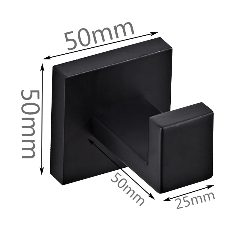 Matte Black Towel Hook Stainless Steel Bathroom Rustproof Clothes Towel Coat Hook Wall Mounted