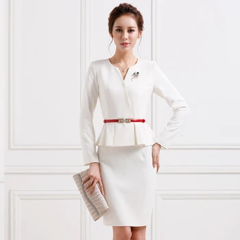 Professional Business Womens White 2pc Long Sleeves Skirt Suit Professional Business Womens White 2pc Long Sleeves Skirt Suit