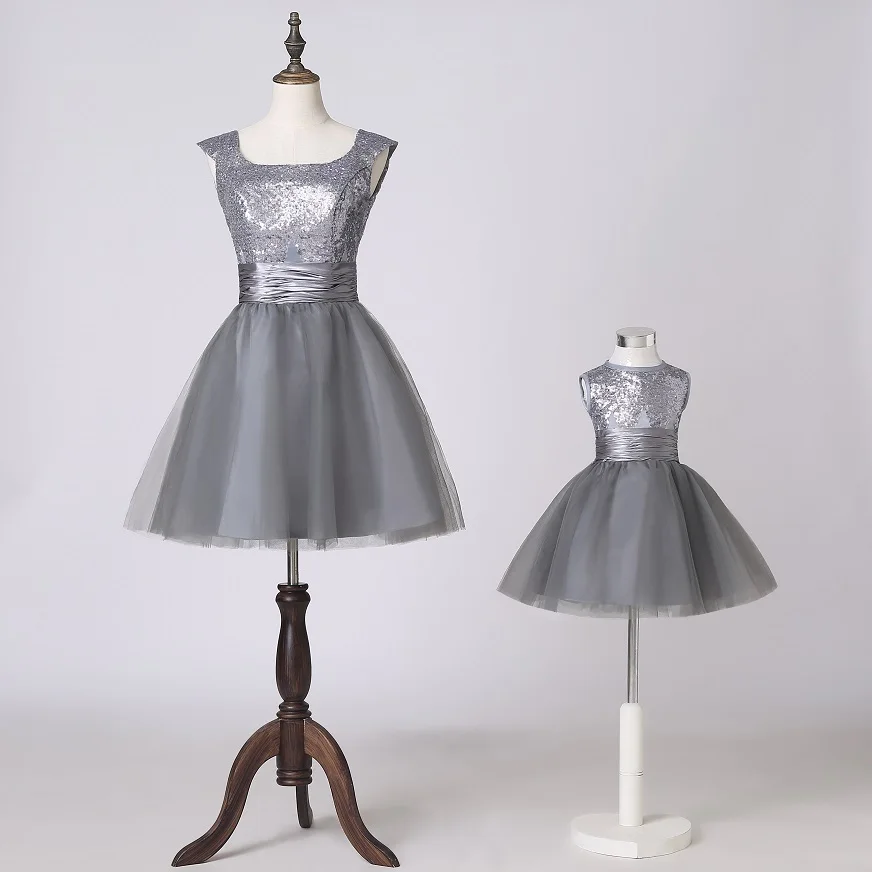 Grey wedding dress child flower girl dress skirt formal dress princess dress performance wear fashion family