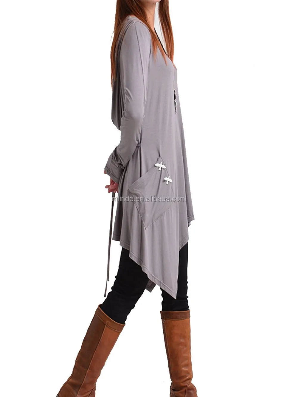 Women's Flattering Loose Cut Waist Strings Hooded Dress Modal Cotton