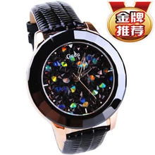 GUOU Marca de luxo Genuína Pulseira de Couro Mulheres Relógio Vestido Relógios Ladies Diamante de Cristal Cheio de Strass Relógio De Quartzo Com Logotipo