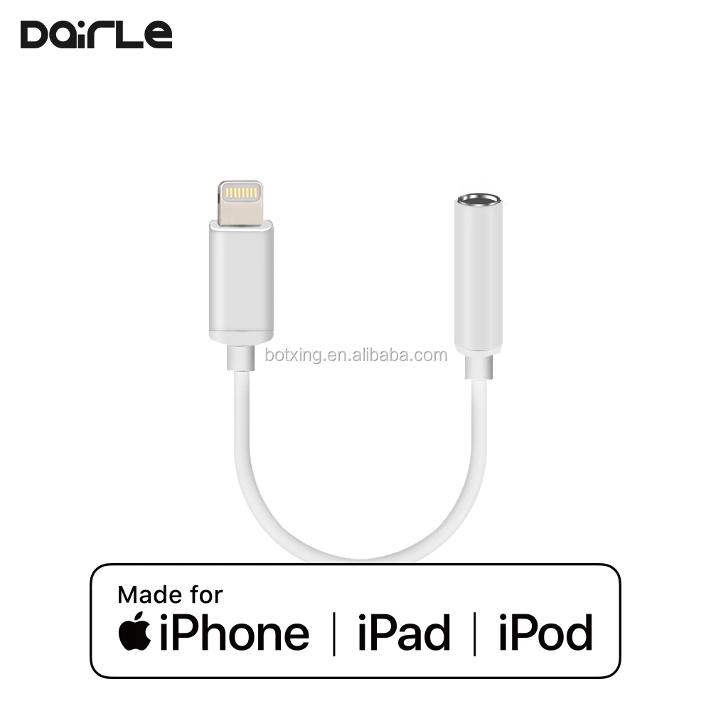 For light-ning to 3.5mm male white mfi earbuds audio adapter headphone splitter