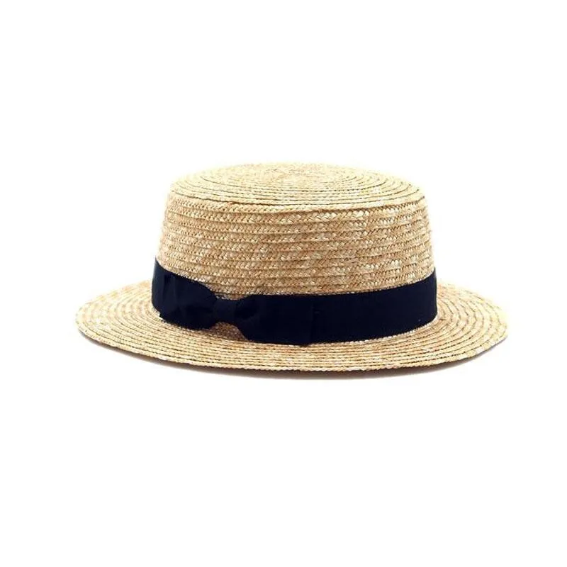 China Supplier Cheap Straw Boater Hat Sailor Skimmer With Black Band