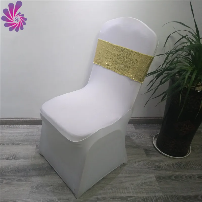 Wedding Hotel Standard Banquet Chair Size Double Sides 3MM Rose Gold Spandex chair covers band Sequin Chair Sash