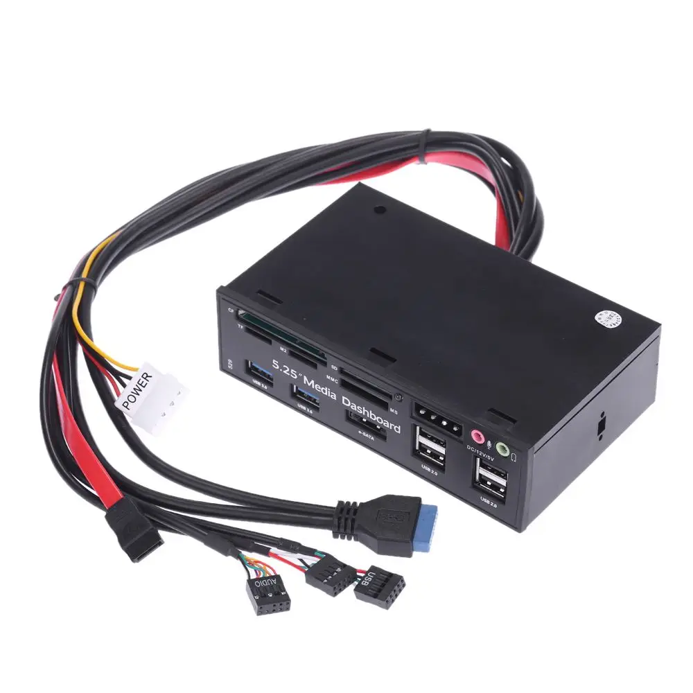 5.25"All-in-One Media Dashboard Multi-Function Front Panel Card Reader USB 2.0 and USB 3.0 ESATA SATA Black Color - ANKUX.COM