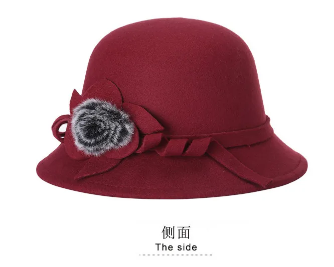 vipolish Womens Floppy Hat Wool Felt Wide Brim Ribbon Band Fedora Bowler Hat Vintage Bowknot Felt Cap 
