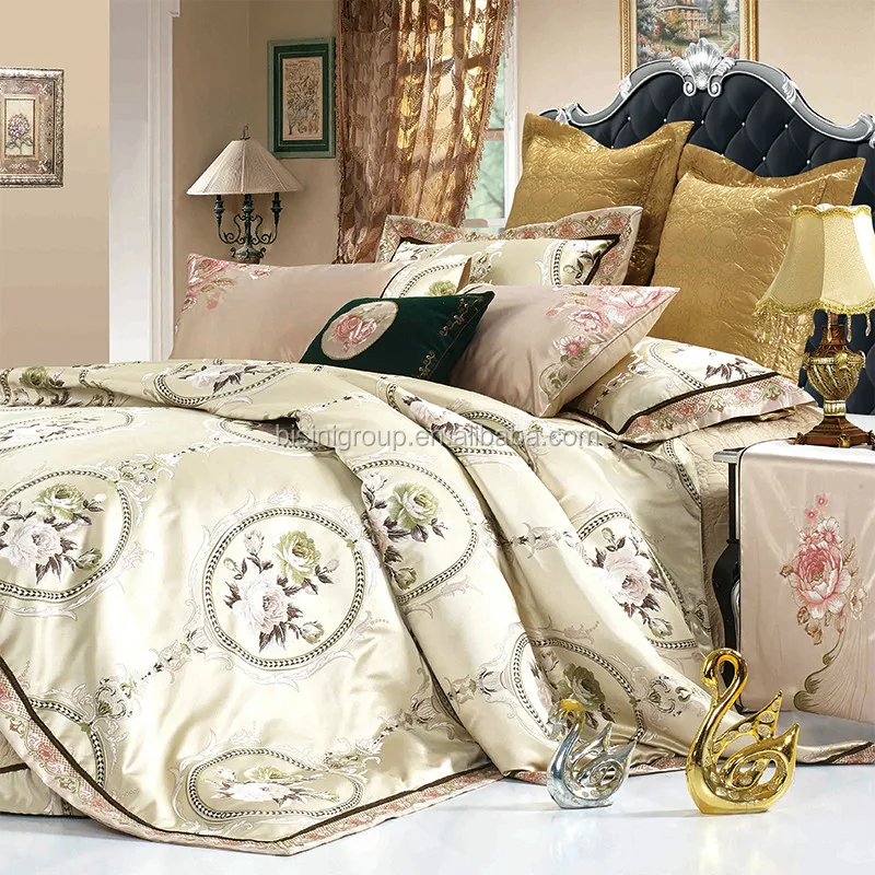 Luxury Ivory Gold Windsor Castle Fl Embroidered Bedding Set For Wedding Bf11 11172a
