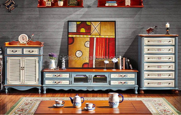 Mediterranean Style Furniture Dresser Past Bedroom Dressing Table And Chair Vintage Solid Wood Bf01 X1139