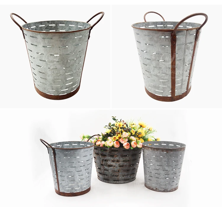 Rustic Florist Metal Olive Flower Buckets Vintage Decoration Galvanized