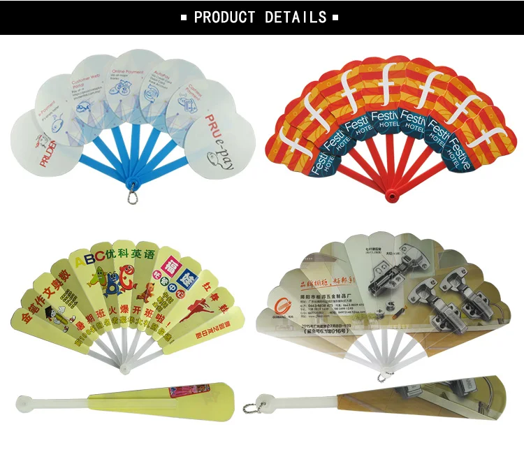 Customized Logo Printing Advertising Plastic Pp Folding Hand Fan for Promotion