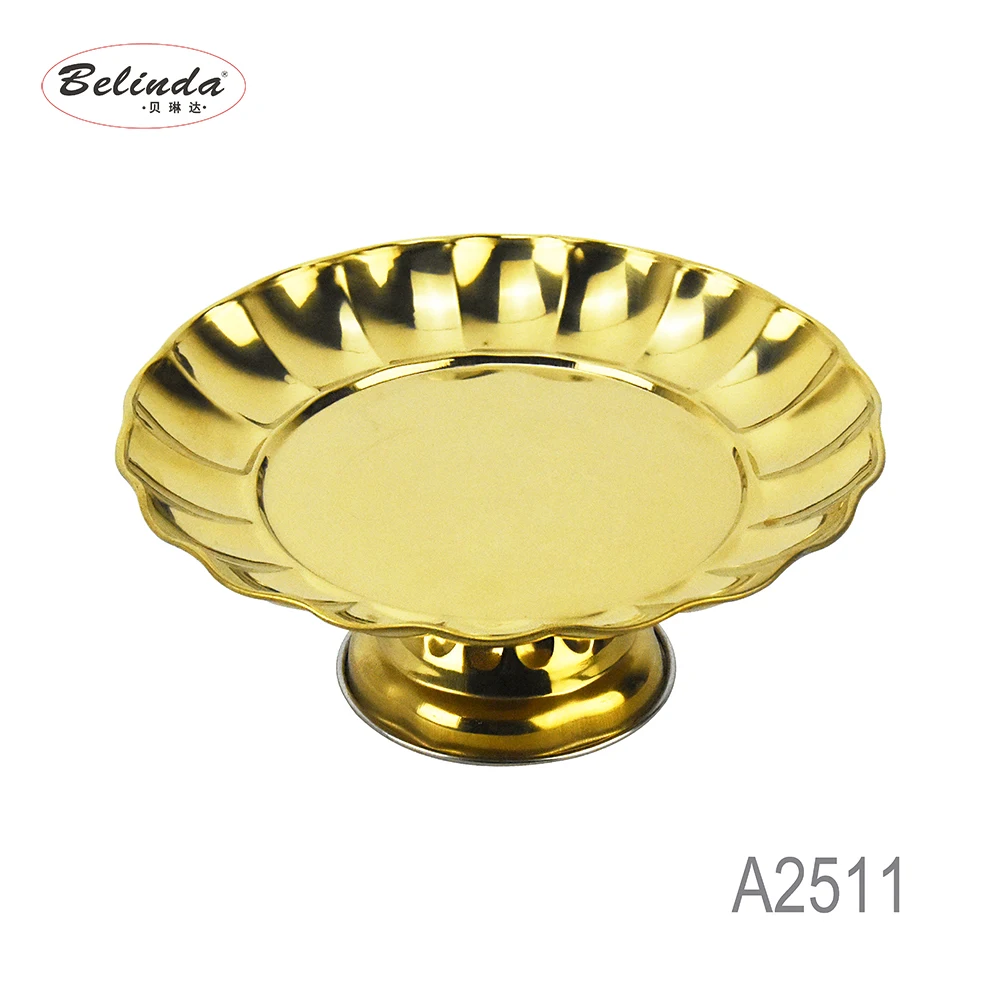 Fruit Dessert Wedding Serving Platter Stainless Steel Gold Pedestal Bowls 
