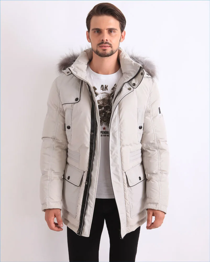 Winter Feather Down Filled Coat White Parka Fur Hooded For Men - Buy ...