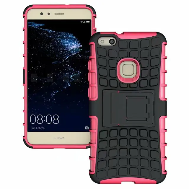 shockproof TPU+PC 2in1 tire pattern bracket cover phone case For Huawei P10 Lite