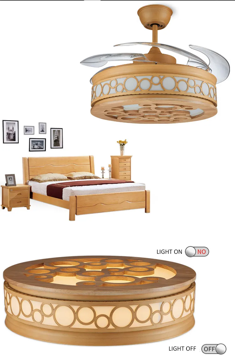 360 series retractable blades fancy fan with wooden-frame