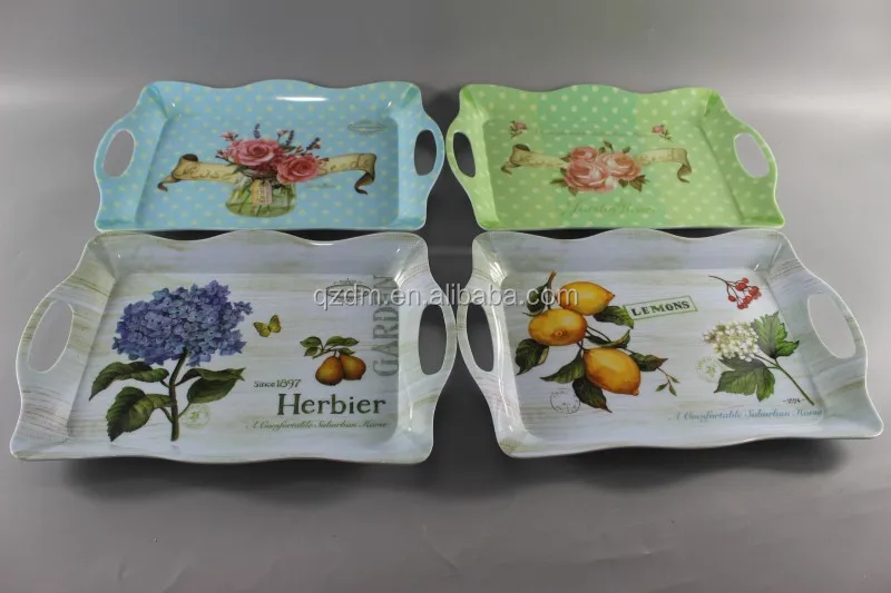 12-15-17" Melamine Serving tray set ,Wave tary with handle