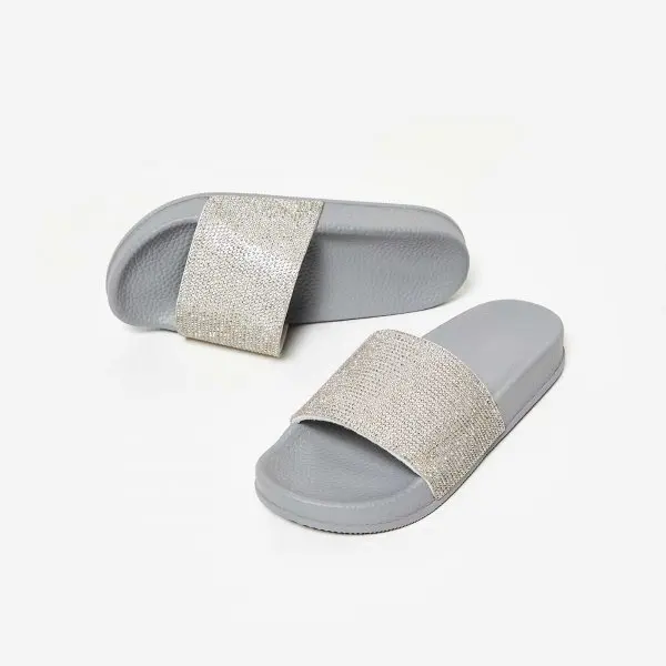 China Cheap Slides Grey Rubber Diamante 