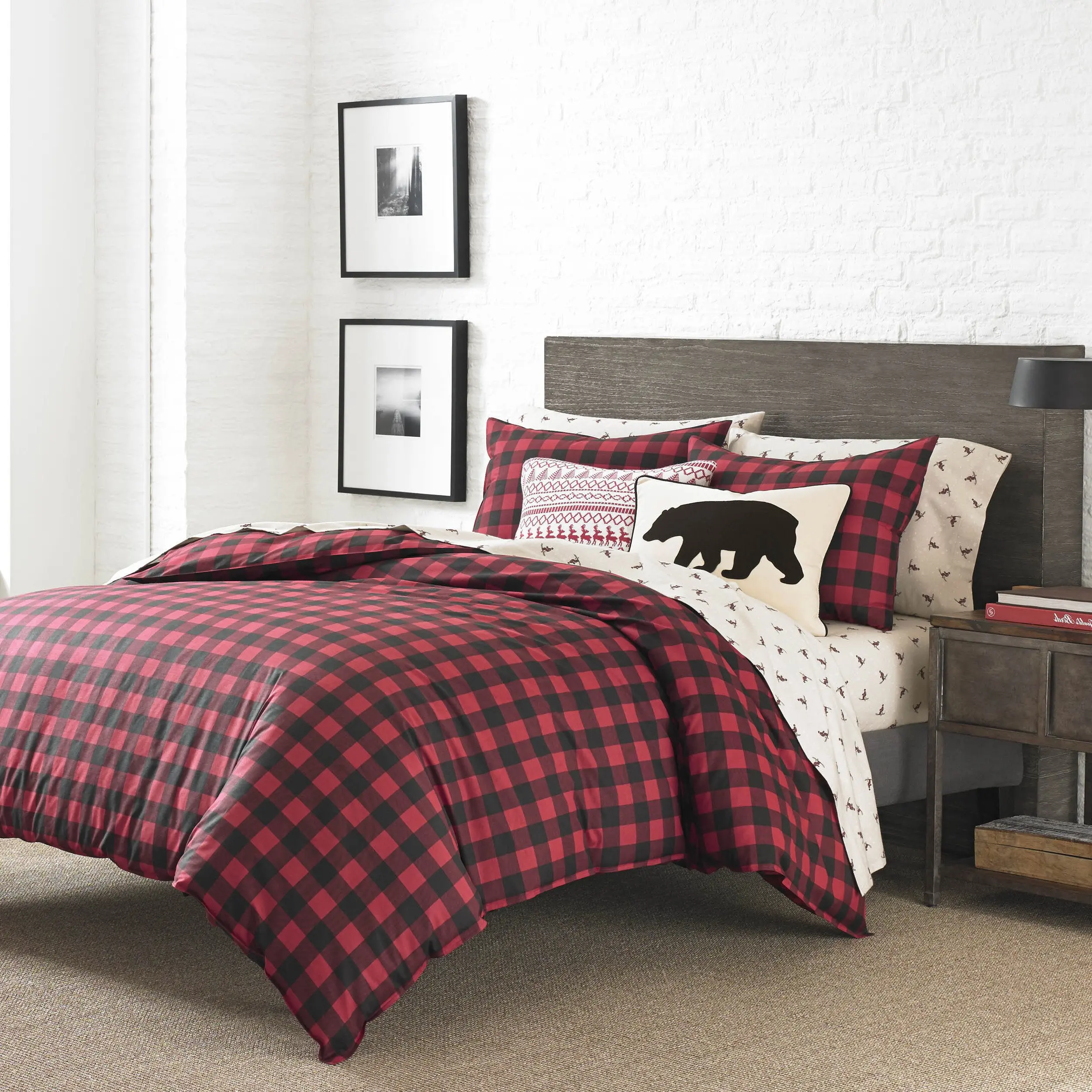 Buy 4pc Red Black Madras Plaid Comforter Twin XL Set ...