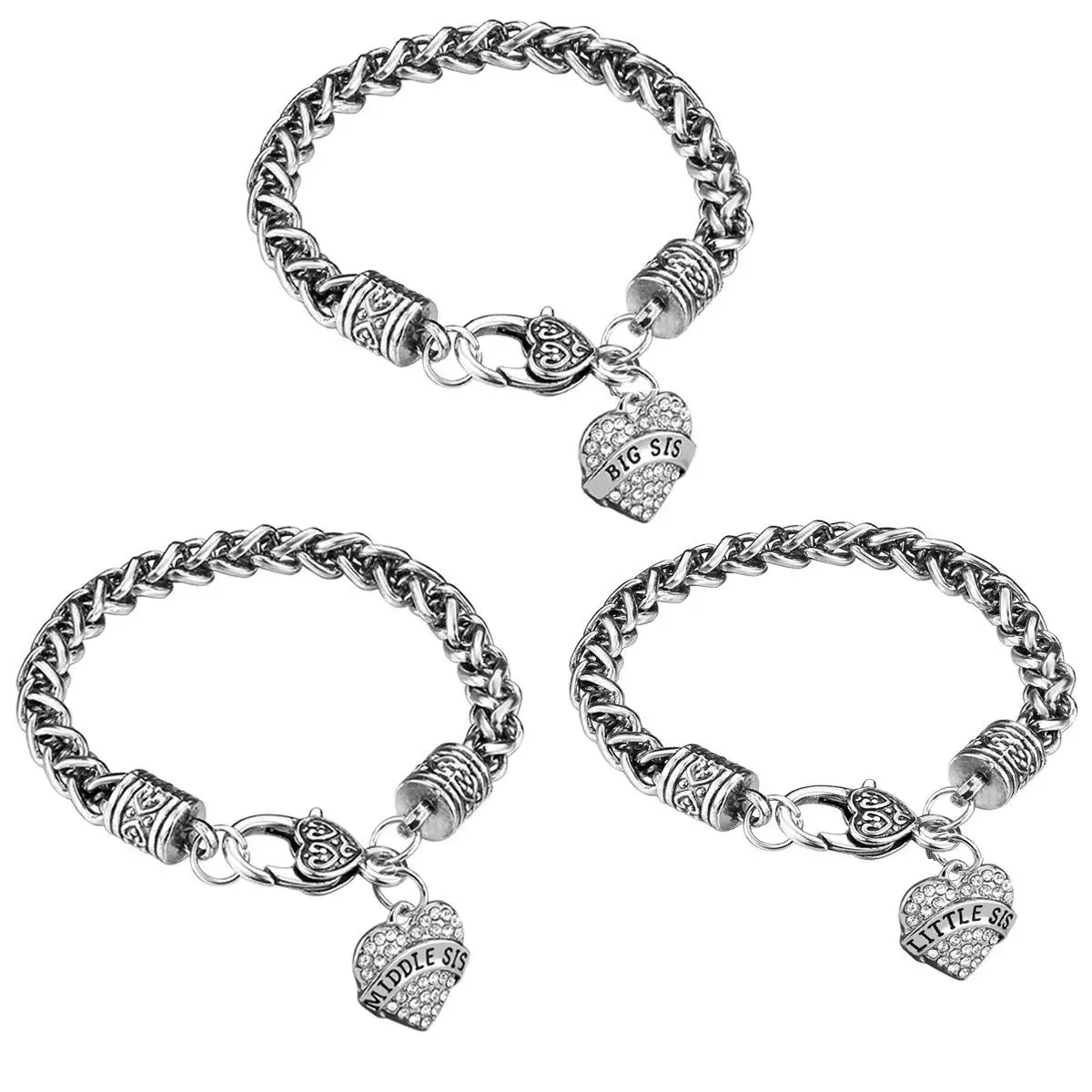 Silver Sister Bracelet Find Deals On Get Quotations Ijuqi Sister Gift Charm Bracelet Set 3pcs Silver Crystal Love Heart Middle Little Sis