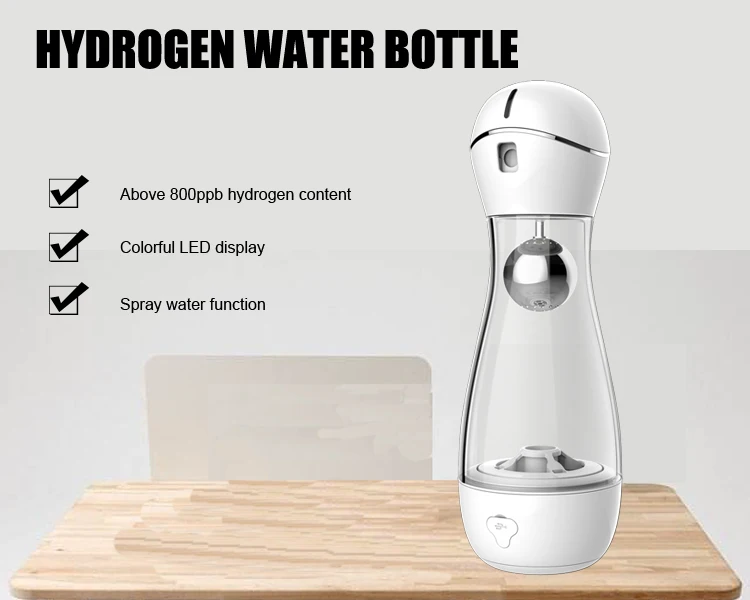 تصميم جديد شخصي المحمولة 800PPB أنيون زجاجة مياه الهيدروجين مع وظيفة المرطب