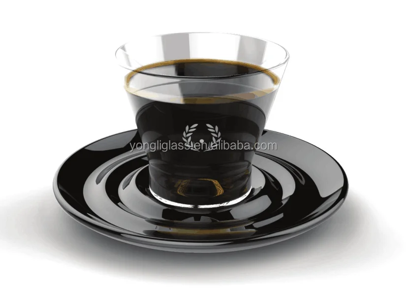 New design glass coffee cup , unique coffee glass with black holder , glass coffee set