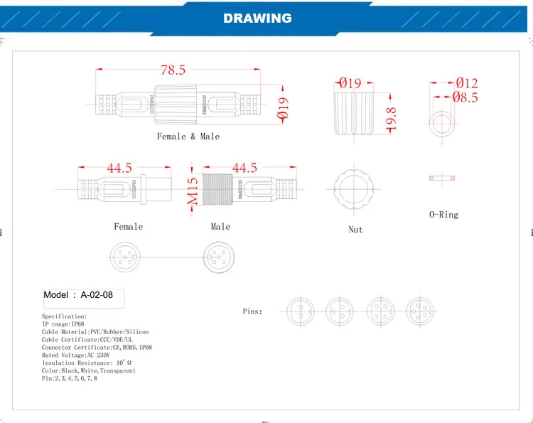Ip67 Christmas Tree Light Adapter 2 Prong Waterproof Plug-in Connector
