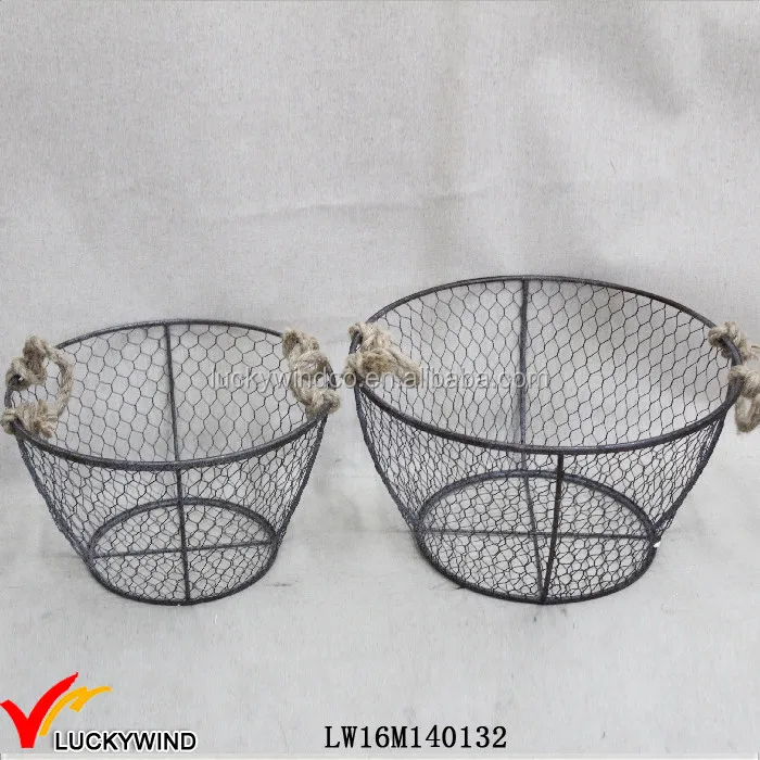 Industrial Vintage Style Interior Carry Round Metal Basket With Handle