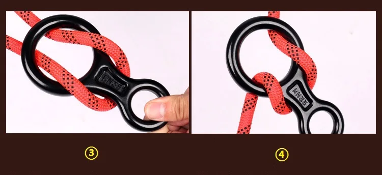Climbing rope with figure eight fall arrester belay devices descender
