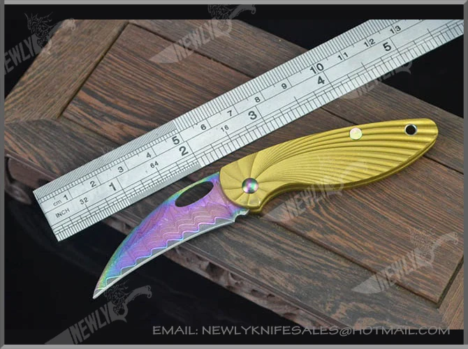Damascus Steel Folding Knife Pocket Knife With Alloy Handle