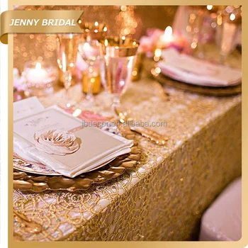 Tl001 Gold Lace Round Wedding Table Overlays Banquet Table Cloths