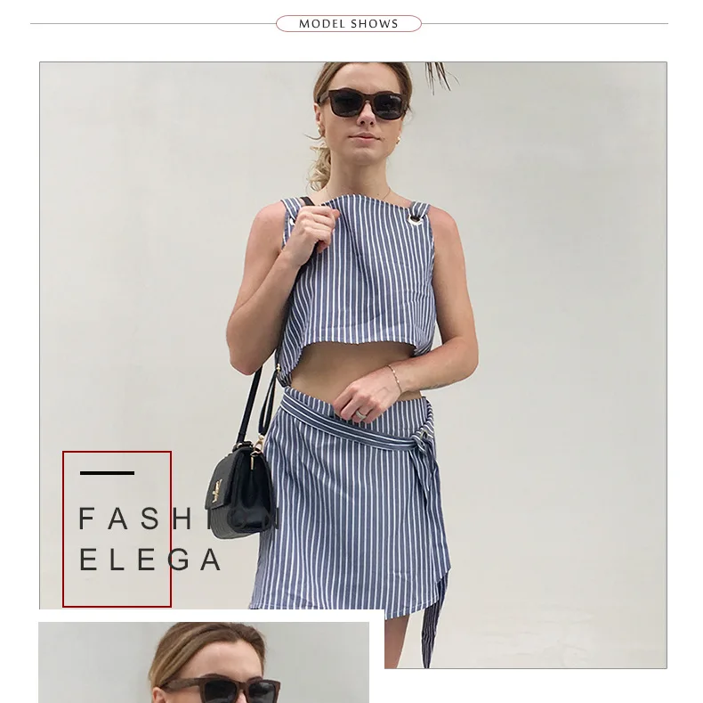 Summer striped skirt casual dresses two piece trendy women clothing