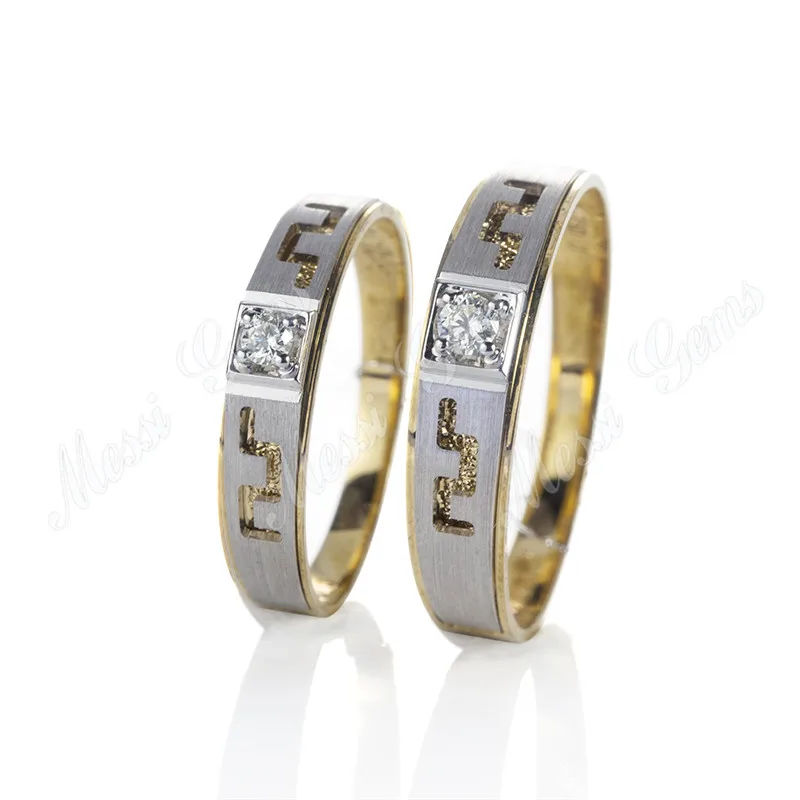 18K white gold yellow gold diamond wedding ring set for couple