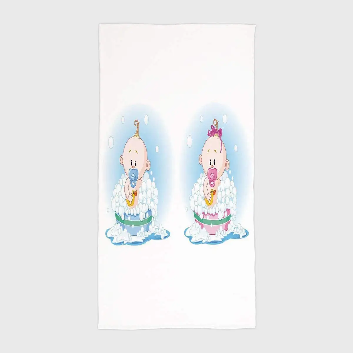 One Side Printing Hotel SPA Beach Pool Bath Hand Towel,Gender Reveal Cute Girl and Boy Babies in Bath with Bubbles Duck Toddler Picture Print Multicolor,for Kids Teens and Adults