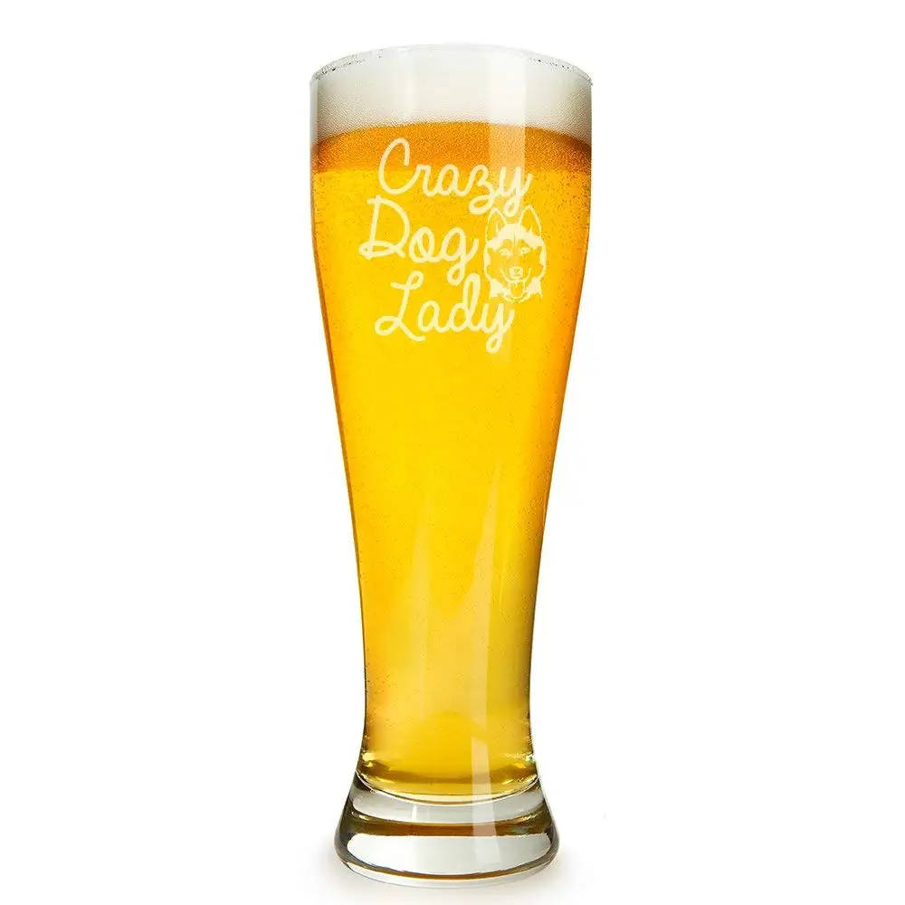 Crazy Dog Lady Siberian Husky Engraved 16 ounce Beer Glass Pilsner