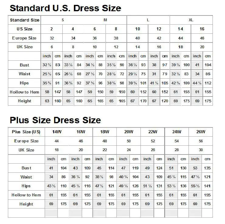 Express Dress Size Chart