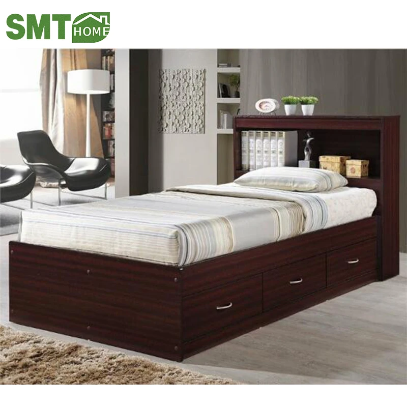 Storage Melamine Mdf Wooden Single Bed Sheet Design With Drawers
