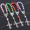 mix color wood cross pendent rosary beaded chain necklace