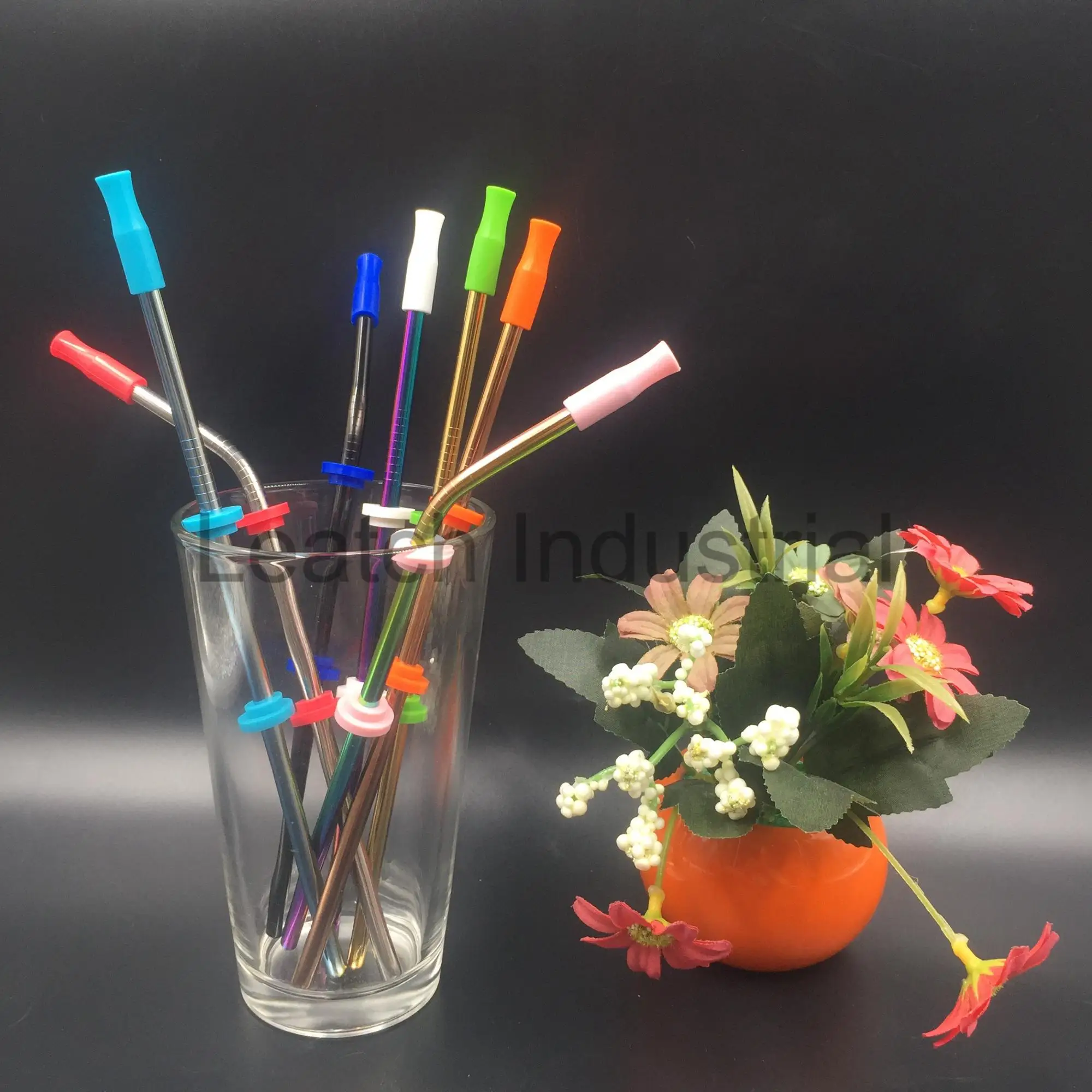 Stainless steel drinking metal straws with silicone tips and silencers