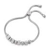 Stainless steel charm bracelet for women girls with steel big hole bead string and cubic zirconia adjustable bracelet