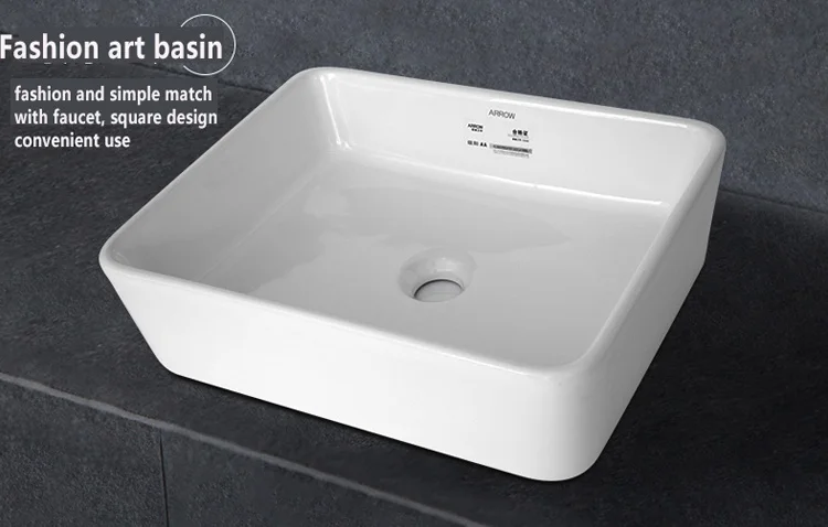 ARROW brand selling rectangular faucet shower water solid surface sink bathroom face hand wash ceramic basin
