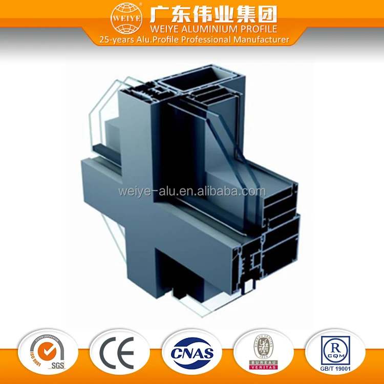 
China factory aluminium profile to make characteristic hook-type curtain wall with single glass 